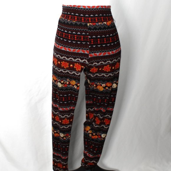 Autumn Fall Thanksgiving Pumpkin Leaf Leggings Size Large - Picture 4 of 7
